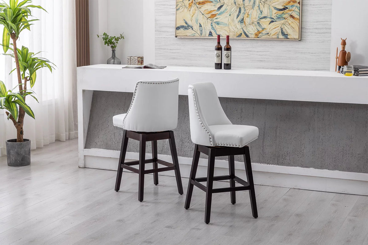 27.5 Inch White Faux Leather Swivel Bar Stool Set of 2 G953345