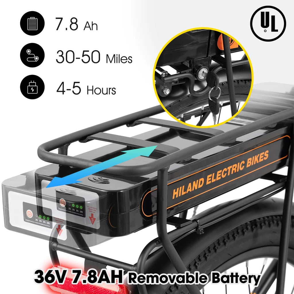 Electric Cruiser Bike 26 36V 7.8 Ah Removable Battery 500W Black O726517