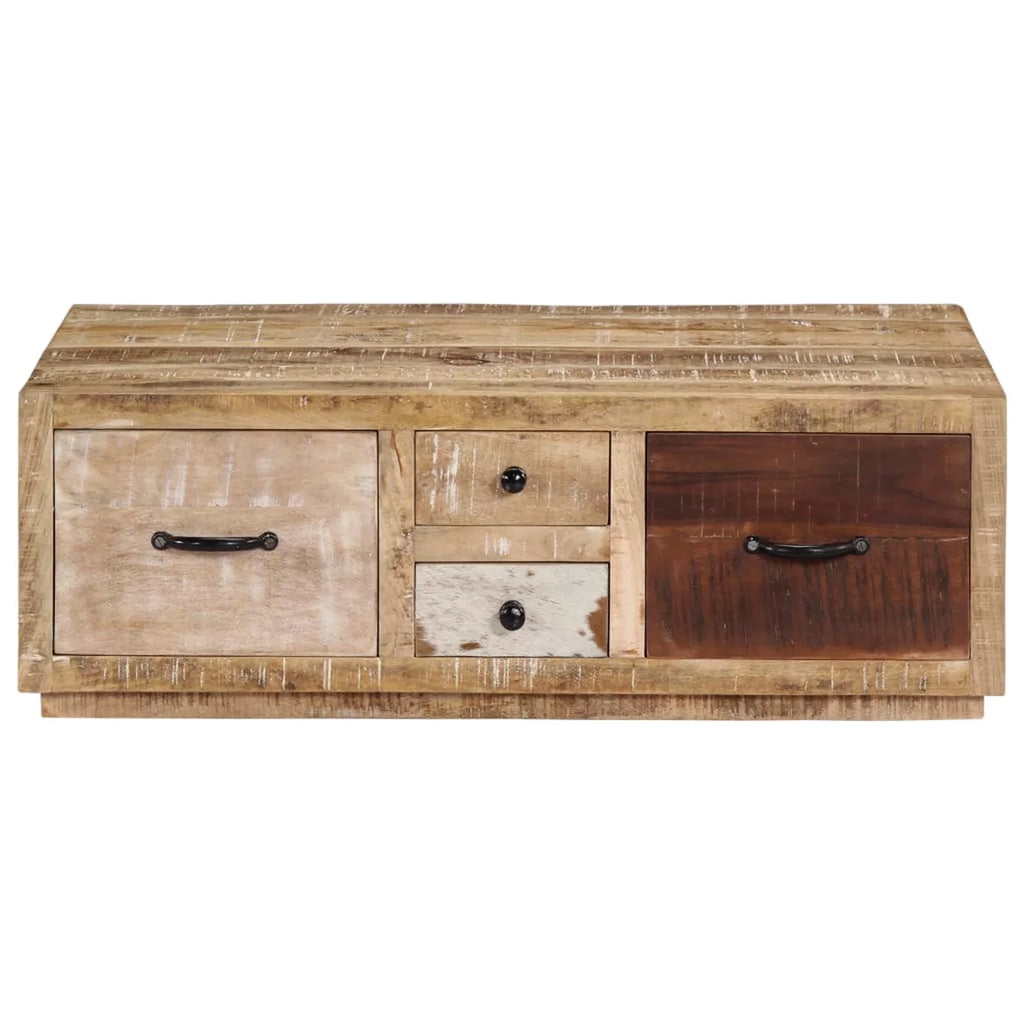 Coffee Table with 4 Storage Drawers Mango Wood 35.4 x 23.6 x 11.8 Inches K112