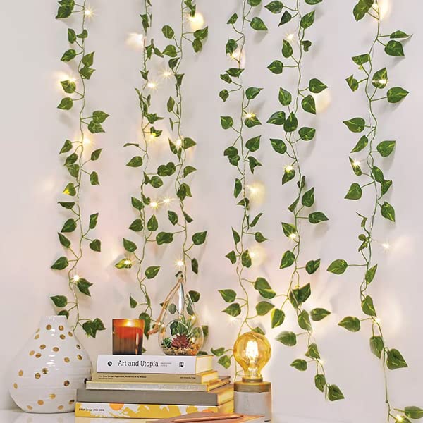 66 LED Ivy Leaf Curtain String Lights Battery Operated Warm White U50082