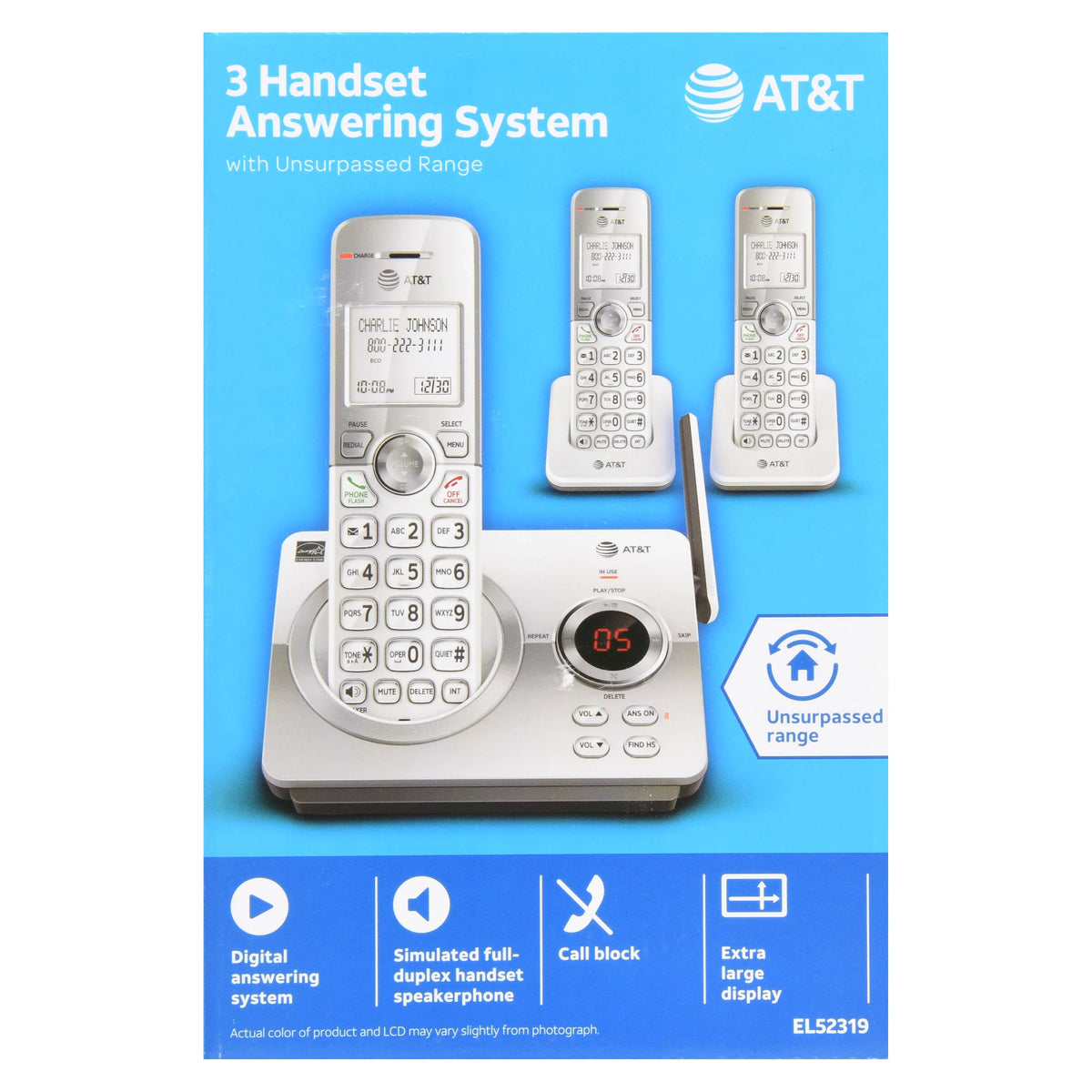 Expandable Cordless Phone with Answering System and Caller ID, 3 Handsets, White/Silver R416