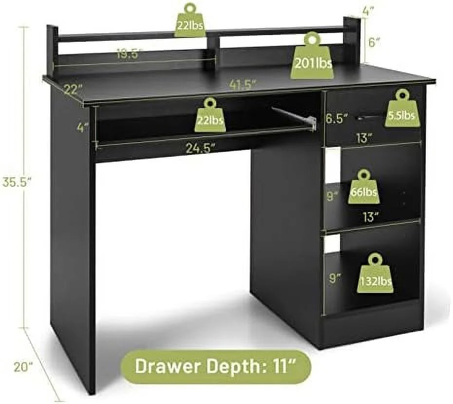 Black Wooden Computer Desk with Drawers W7062