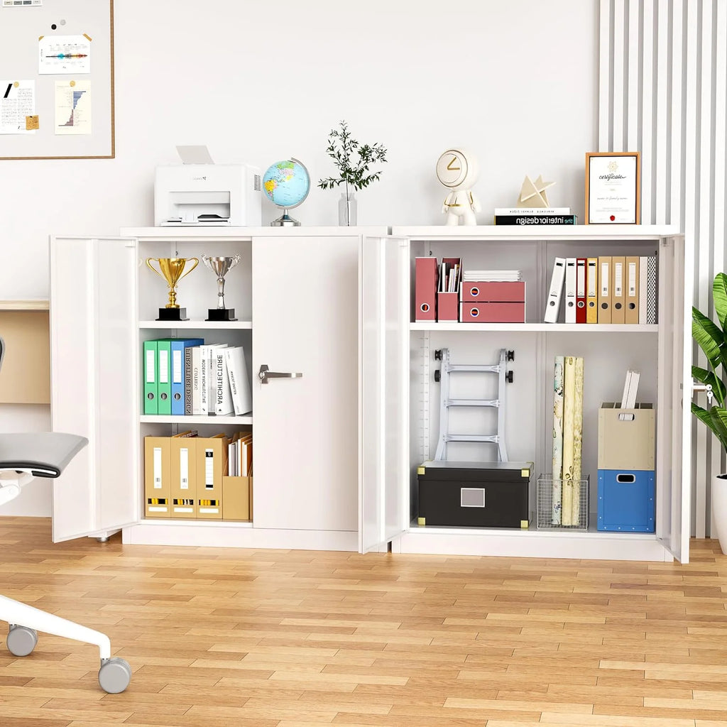 42 In White Metal Storage Cabinet with Locking Doors and 2 Adjustable Shelves C889226