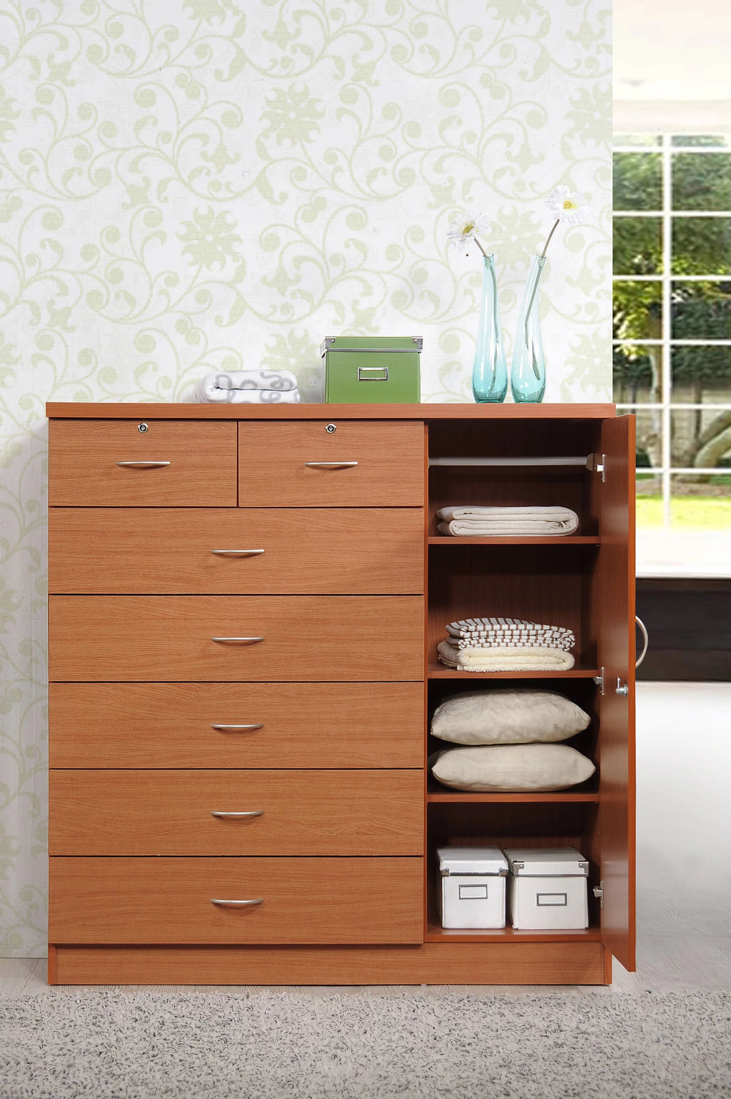 7 Drawer Dresser with Side Cabinet and 3 Shelves B633315