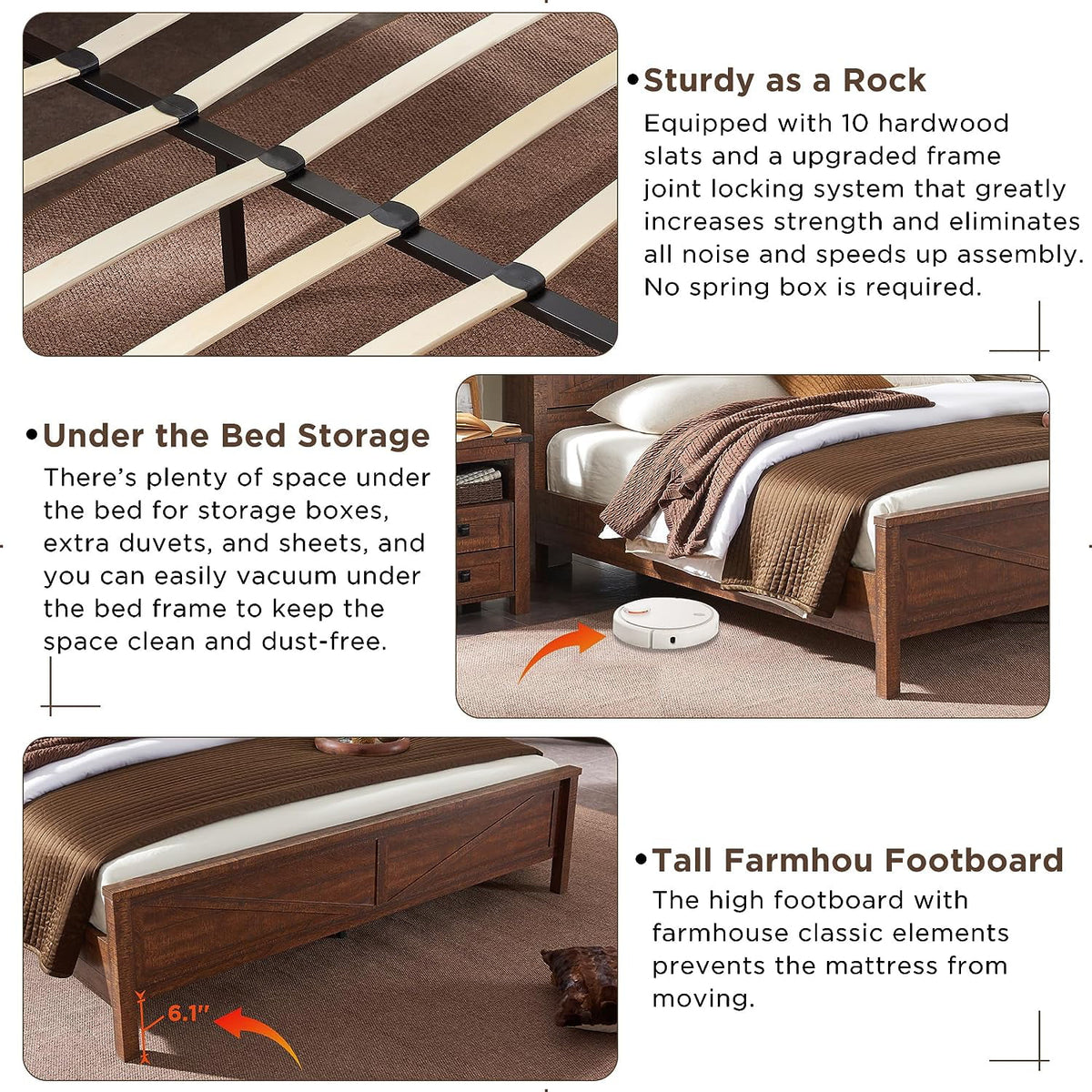 King Platform Bed Frame with Storage Headboard and Charging Station D5446