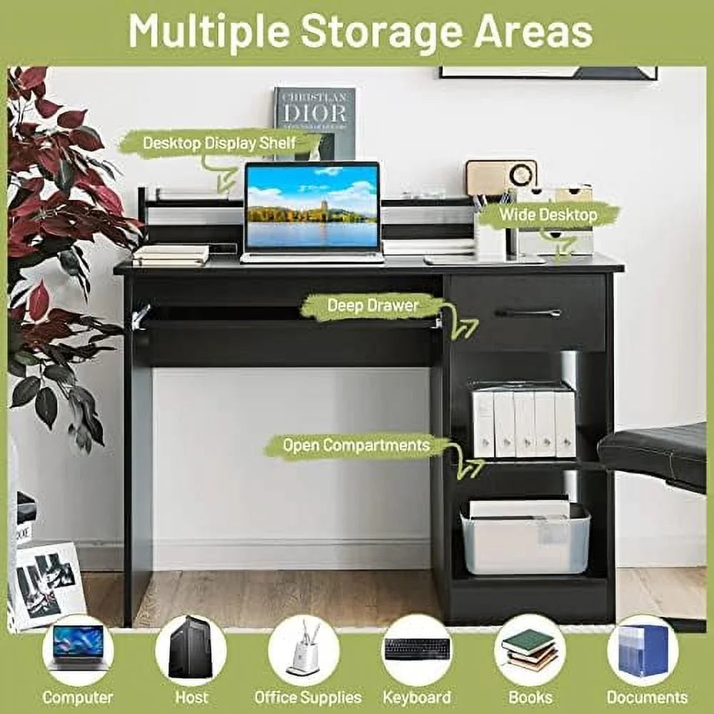 Black Wooden Computer Desk with Drawers W7062