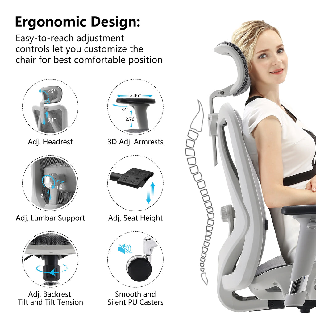 Black Ergonomic Mesh Office Chair with Headrest and Lumbar Support A813
