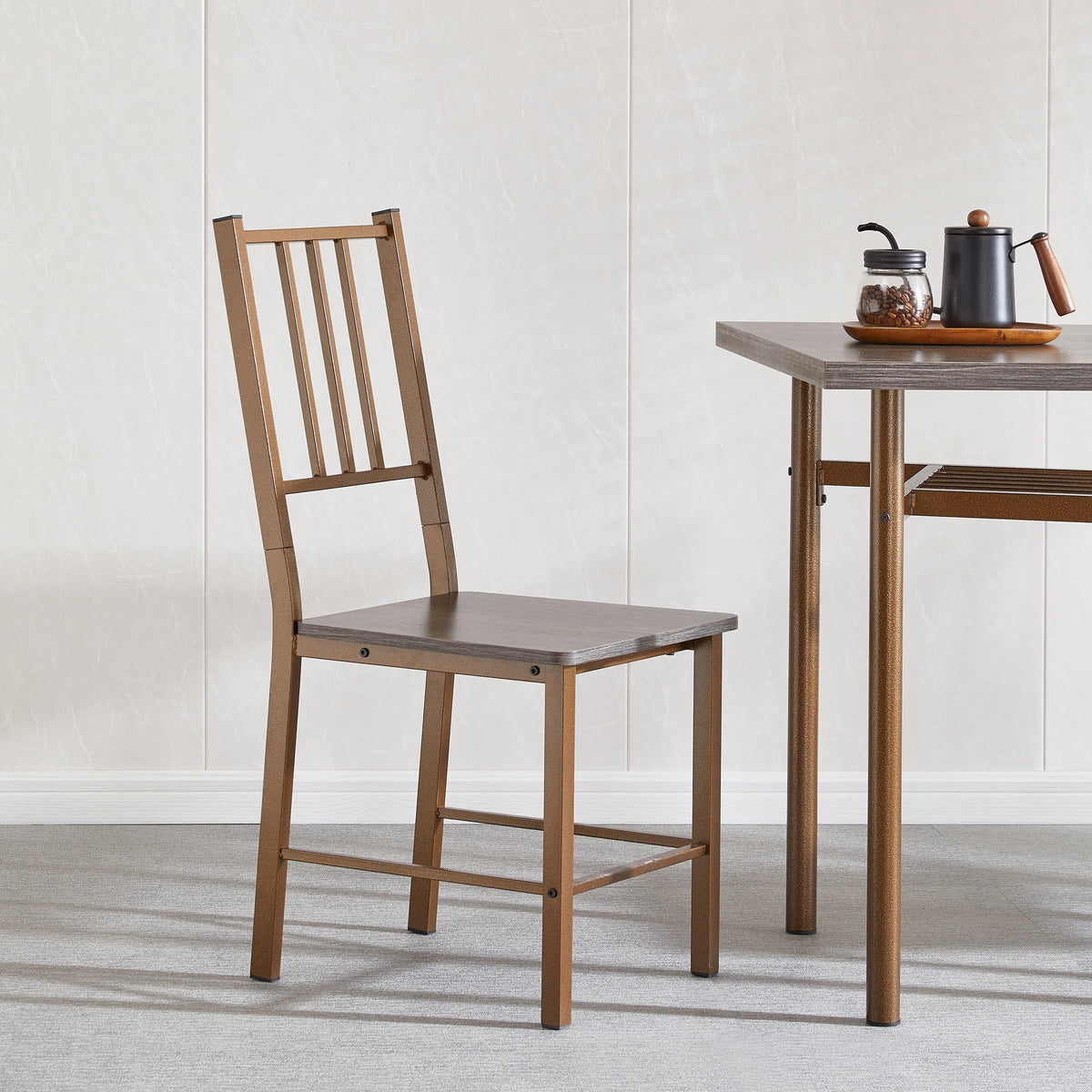 Metal and Wood Square Dining Set for 2 P969863
