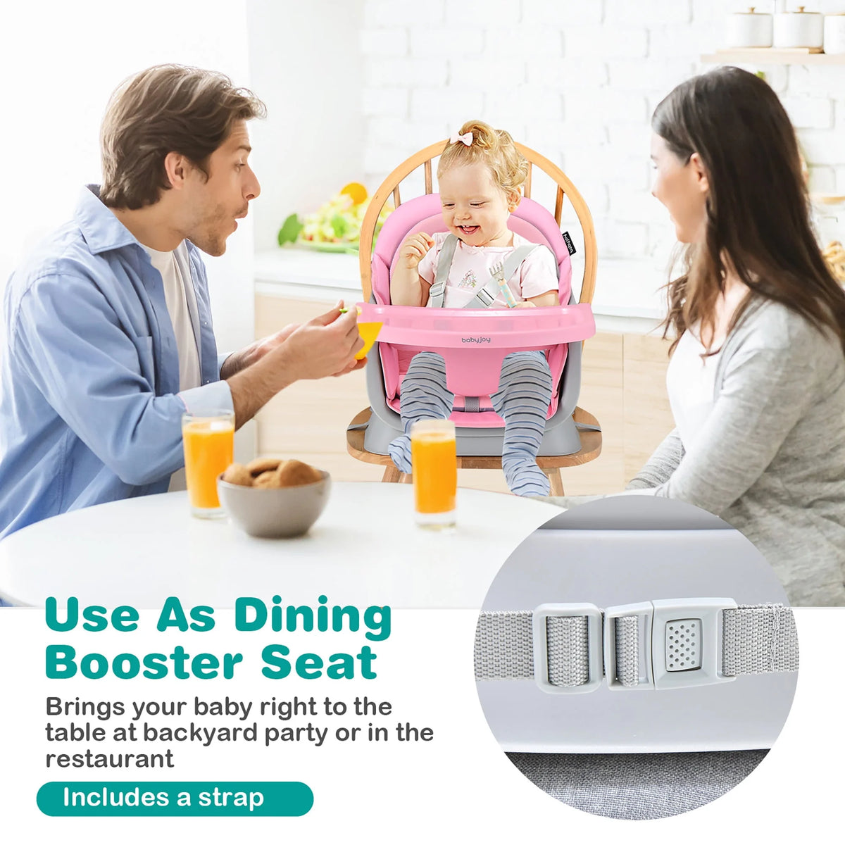 8-in-1 Convertible High Chair Booster Seat with Removable Tray Yellow Y853