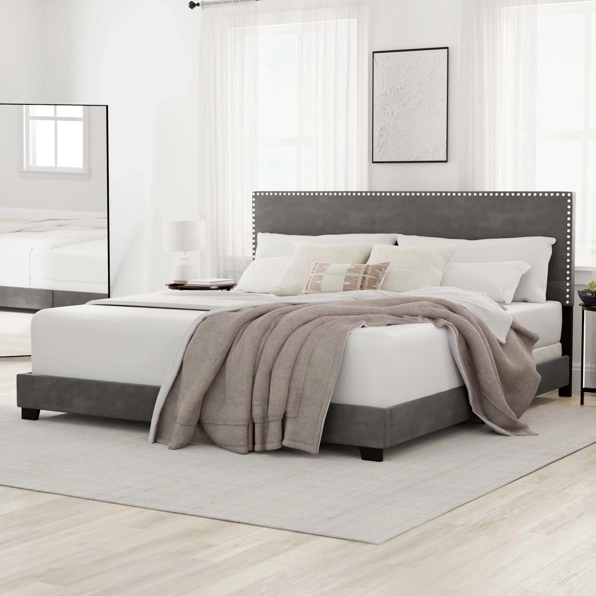 Charcoal Fabric Upholstered Queen Bed E475