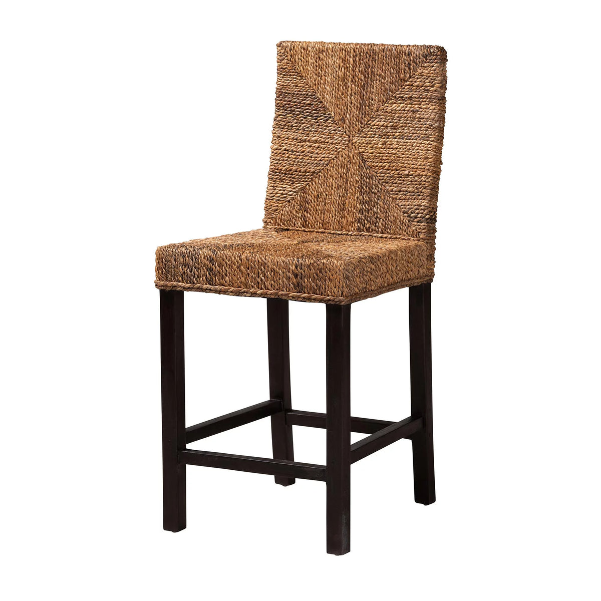 Dark Brown Mahogany Wood and Seagrass Counter Stool Q6697
