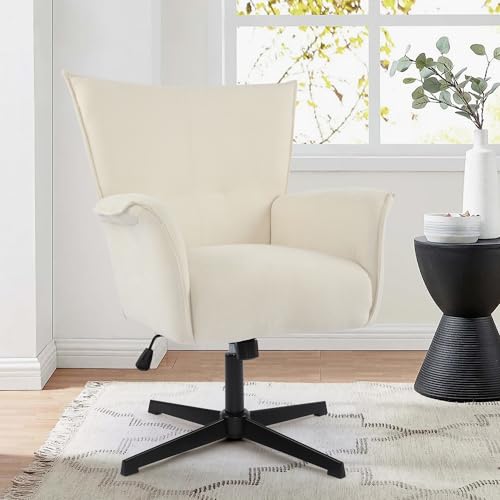 No Wheels Linen Fabric Swivel High-Back Accent Chair with Metal Legs C736799