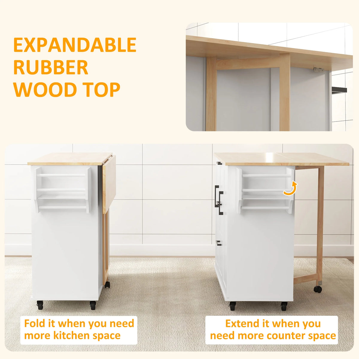 White Kitchen Island on Wheels H284569