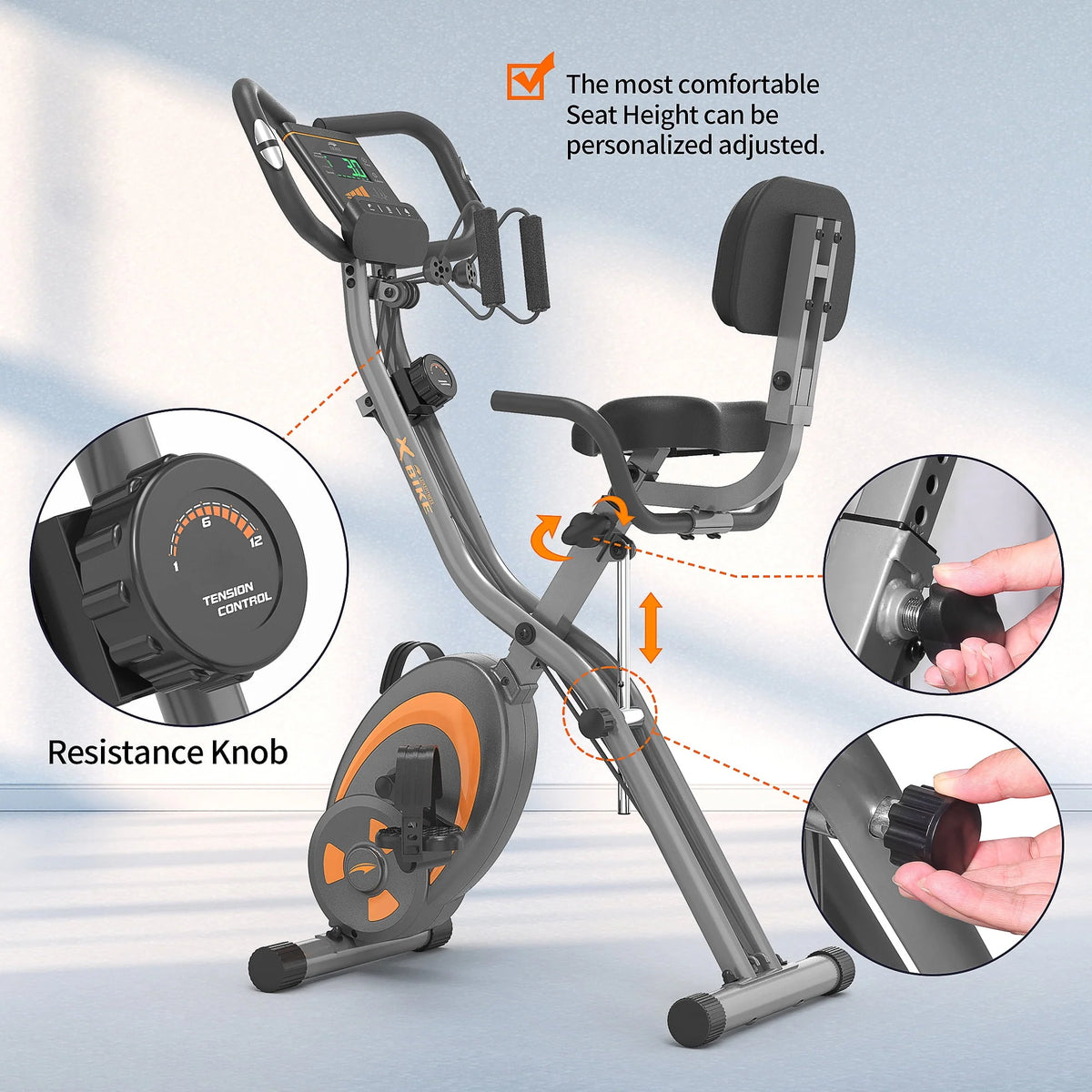 Folding Stationary Recumbent Exercise Bike with Resistance Bands O53799