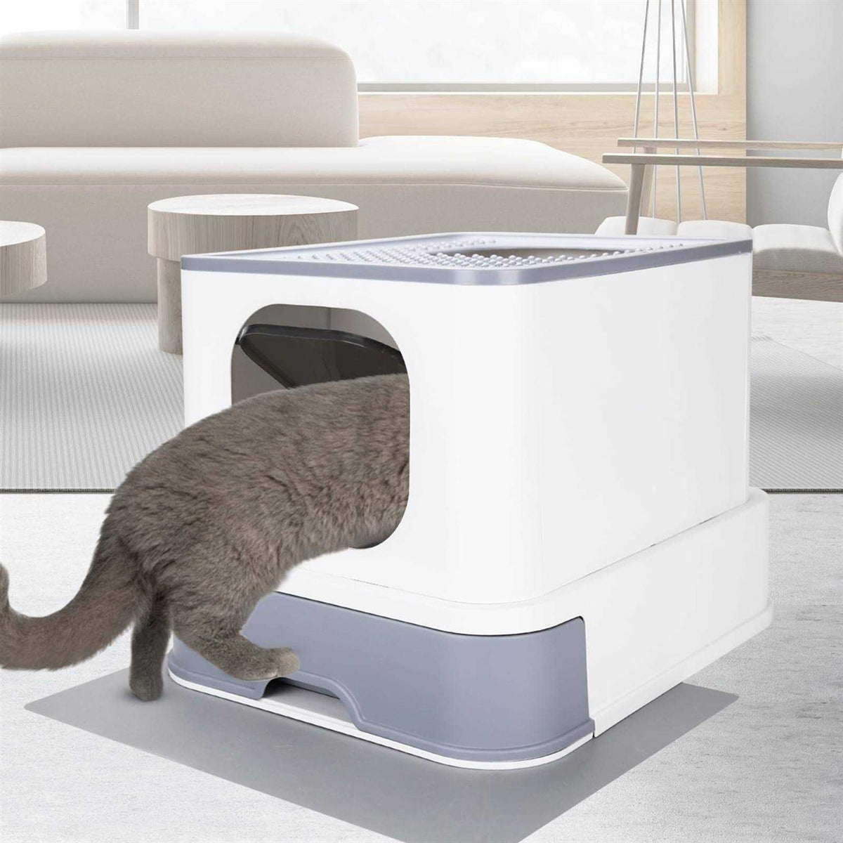 Large Top Entry Anti-Splashing Cat Litter Box with Lid F9735