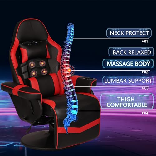 Blue Massage Gaming Chair with Footrest W8656